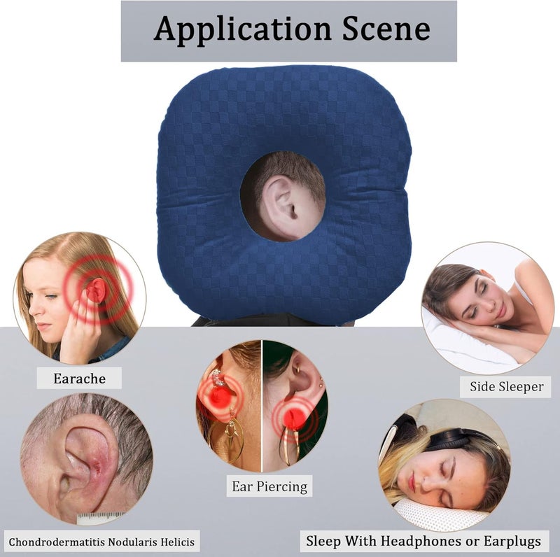 Wuronsa Ear Piercing Pillow for Side Sleepers, Pillow with an Ear Hole for CNH and Ear Pain Ear Inflammation Pressure Sores, O-Shaped Side Sleeping Pillow, Ear Guard Pillow(Dark Blue) - Image 2